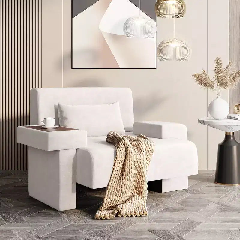 Poltrona divano decorativa extra large larga 48''W, con cuscino e vassoio in legno integrato, comoda e moderna