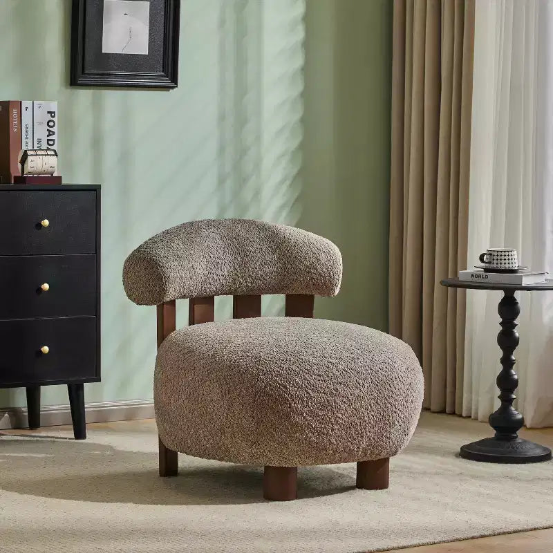 Modern Wood Boucl Upholstered Accent Slipper Chair