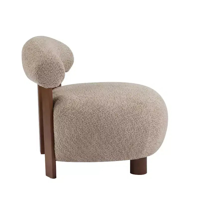 Modern Wood Boucl Upholstered Accent Slipper Chair