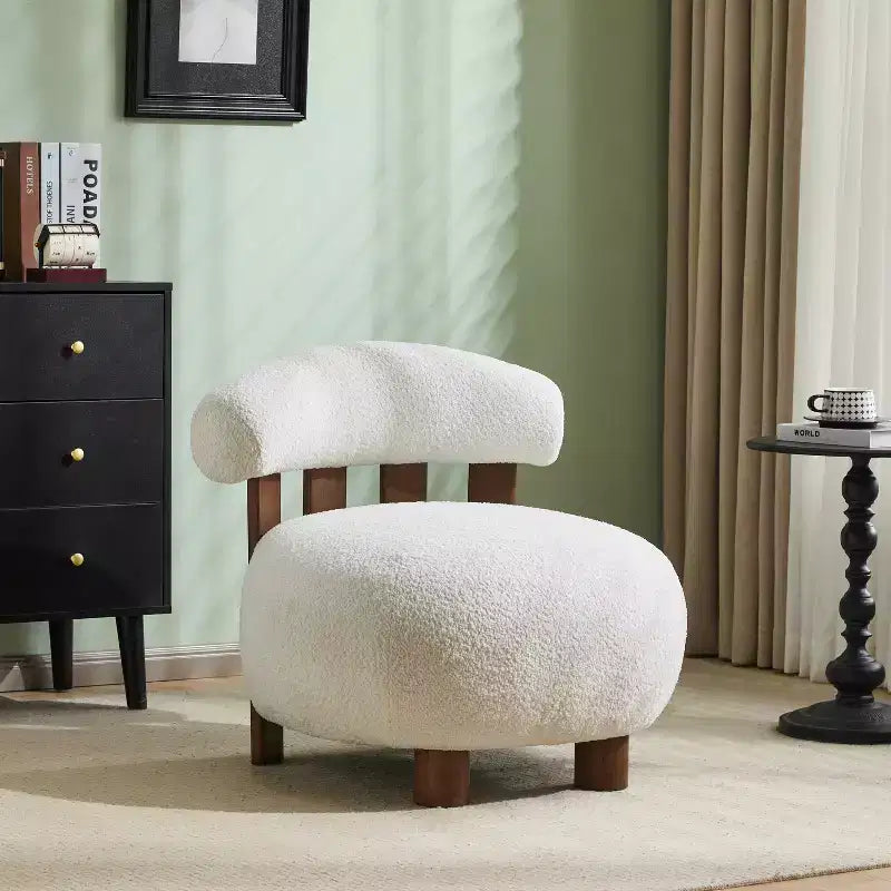 Modern Wood Boucl Upholstered Accent Slipper Chair