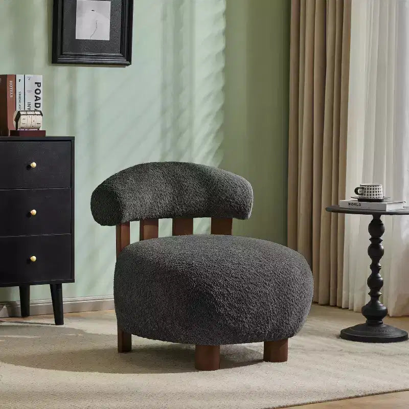 Modern Wood Boucl Upholstered Accent Slipper Chair