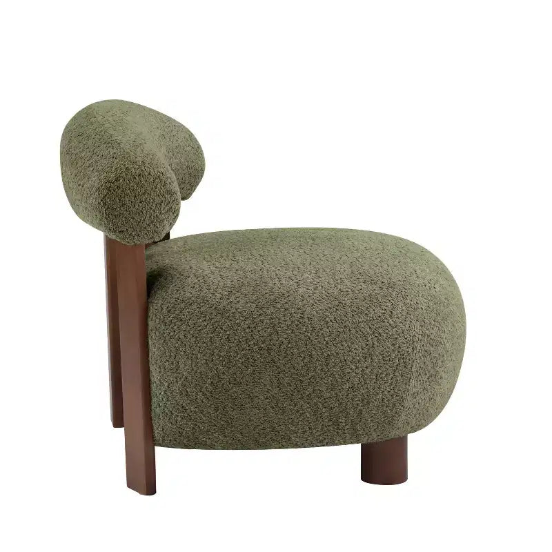 Modern Wood Boucl Upholstered Accent Slipper Chair