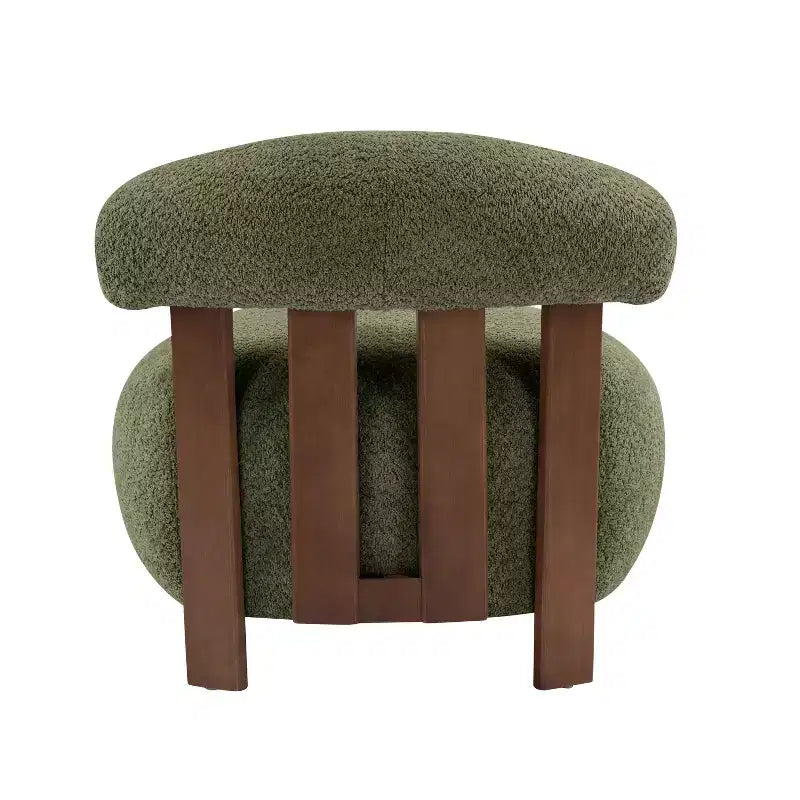 Modern Wood Boucl Upholstered Accent Slipper Chair