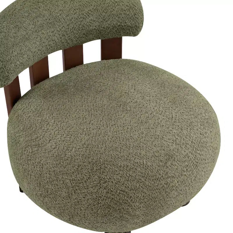 Modern Wood Boucl Upholstered Accent Slipper Chair
