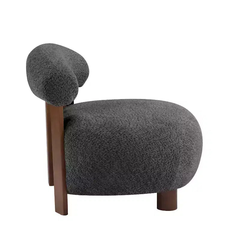 Modern Wood Boucl Upholstered Accent Slipper Chair