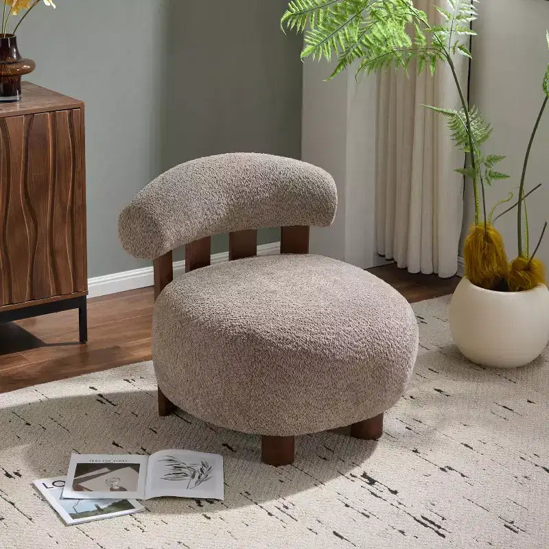 Modern Wood Boucl Upholstered Accent Slipper Chair