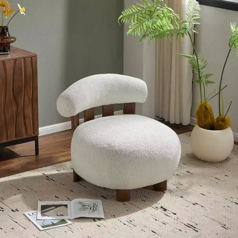 Modern Wood Boucl Upholstered Accent Slipper Chair