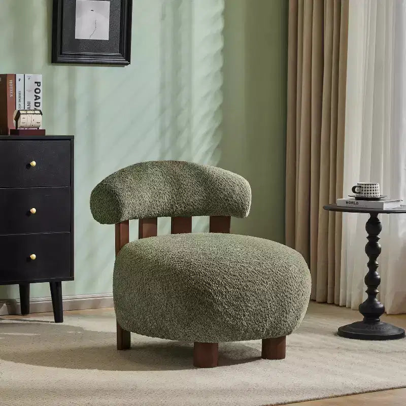 Modern Wood Boucl Upholstered Accent Slipper Chair