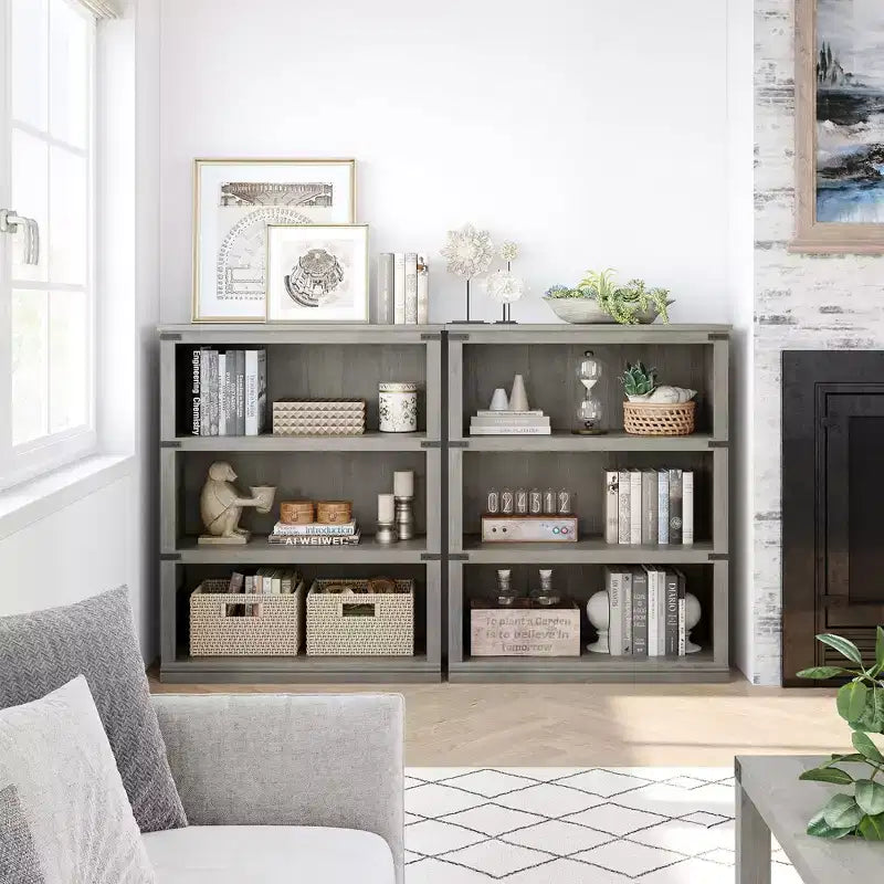 3 Tier Bookcase, Farmhouse Book Shelf with Storage, 40 Inch Tall Open Display Bookshelves