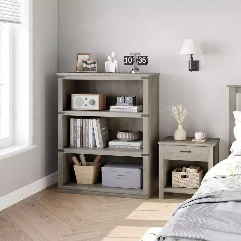 3 Tier Bookcase, Farmhouse Book Shelf with Storage, 40 Inch Tall Open Display Bookshelves