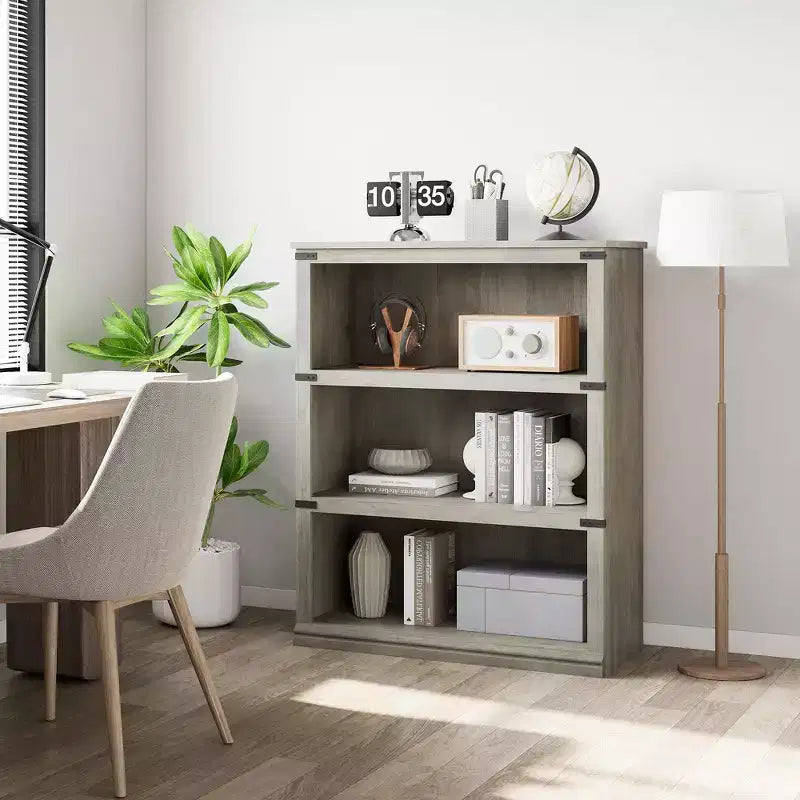 Libreria a 3 livelli, stile rustico, con contenitore, scaffale a giorno alto 40 pollici