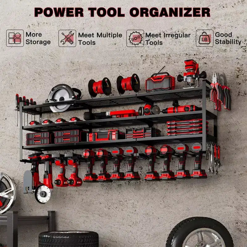 Organizer grande a 4 ripiani per utensili elettrici - supporto per 12 trapani, scaffale da officina