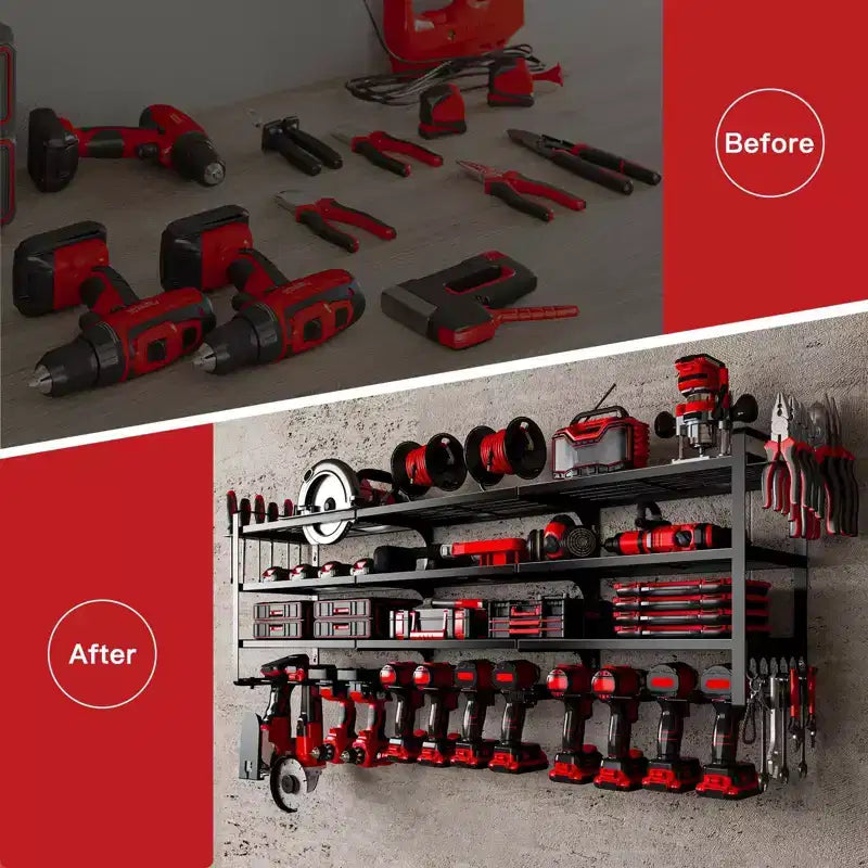 Organizer grande a 4 ripiani per utensili elettrici - supporto per 12 trapani, scaffale da officina