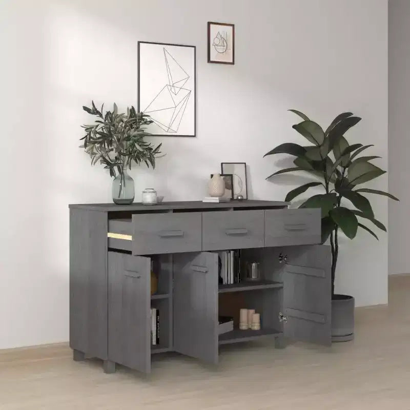 Credenza buffet consolle da bar con cassetti, in legno massello di pino