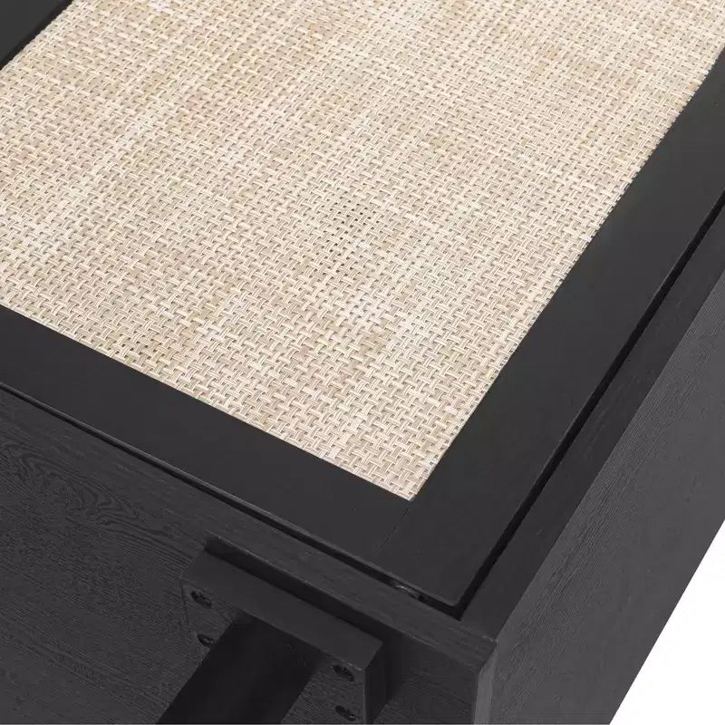 Elegancka rattanowa szafka ze schowkiem, 2-drzwiowy kredens z nóżkami z litego drewna sosnowego do sypialni, salonu lub gabinetu