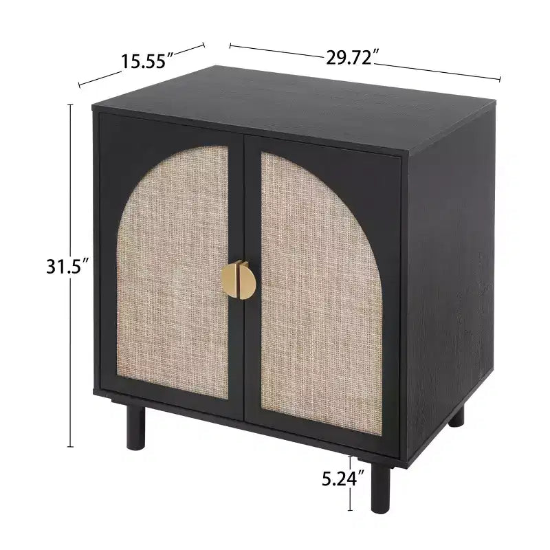 Elegante mobile contenitore in rattan, credenza buffet a 2 ante con piedini in legno massello di pino per camera da letto, soggiorno e studio