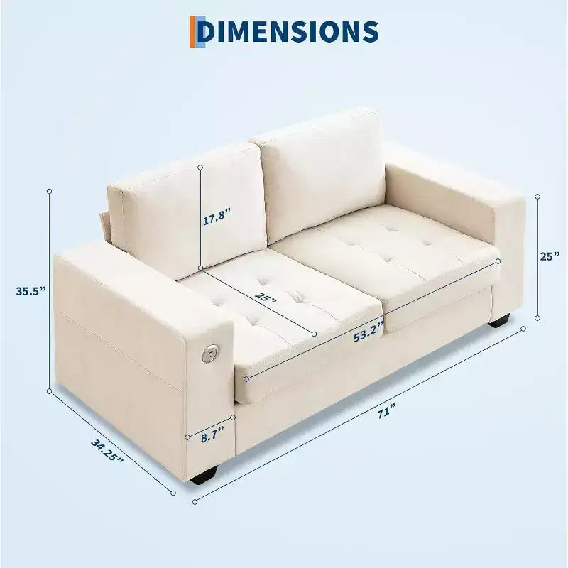 Divanetto a 2 posti in ciniglia da 70, con ricarica USB, moderno divano componibile con tasche portaoggetti e rivestimento sfoderabile per soggiorno e appartamento