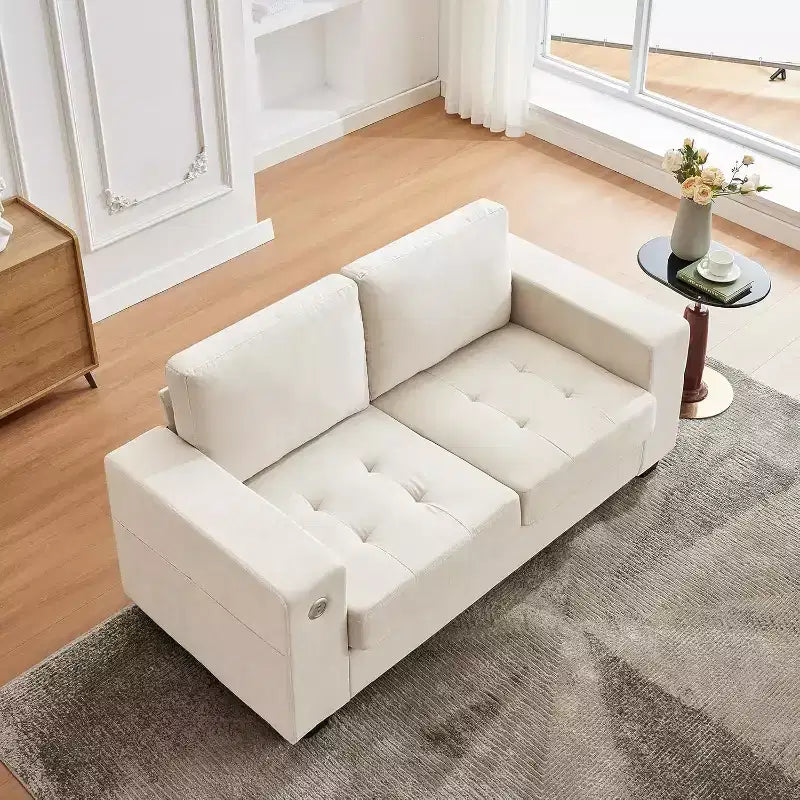 Divanetto a 2 posti in ciniglia da 70, con ricarica USB, moderno divano componibile con tasche portaoggetti e rivestimento sfoderabile per soggiorno e appartamento