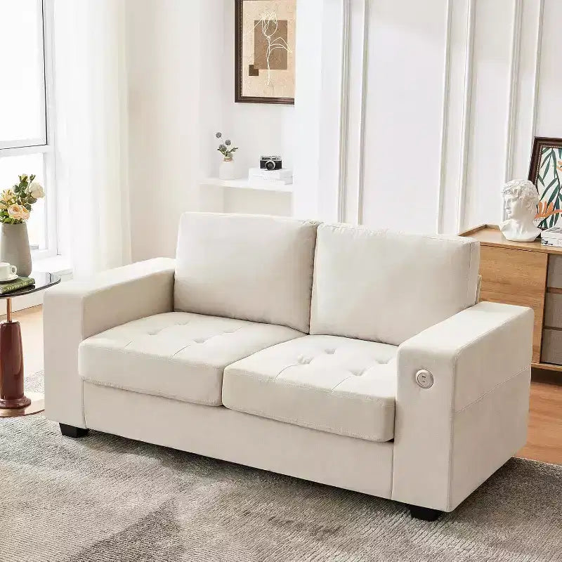 Divanetto a 2 posti in ciniglia da 70, con ricarica USB, moderno divano componibile con tasche portaoggetti e rivestimento sfoderabile per soggiorno e appartamento