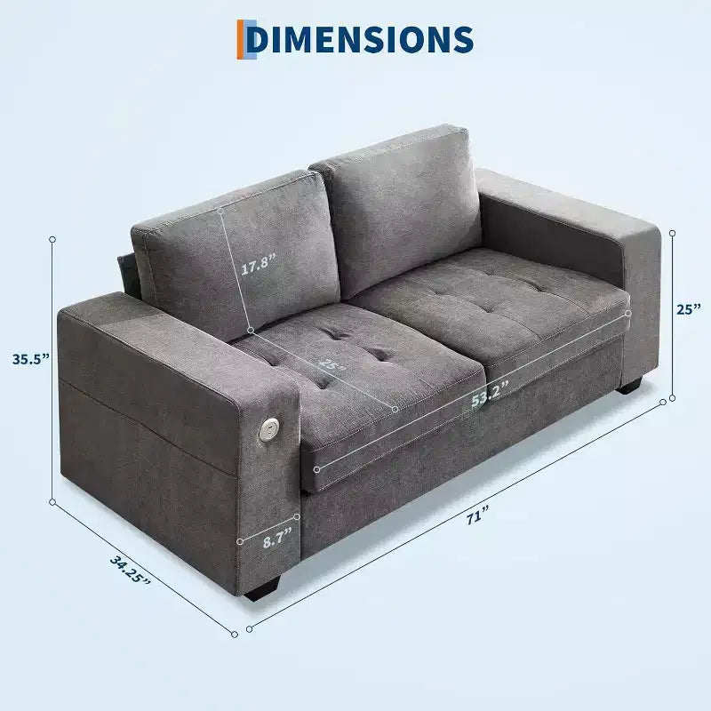 Divanetto a 2 posti in ciniglia da 70, con ricarica USB, moderno divano componibile con tasche portaoggetti e rivestimento sfoderabile per soggiorno e appartamento