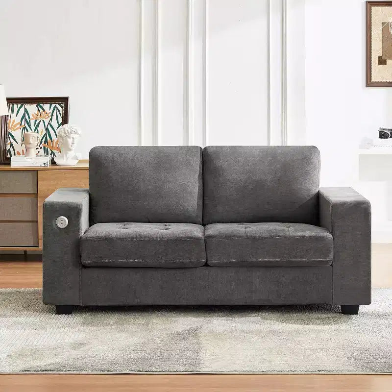 70 Chenille Loveseat Sofa with USB Charging  Modern Sectional w/Storage Pockets &amp; Removable Cover for Living Room, Apartment
