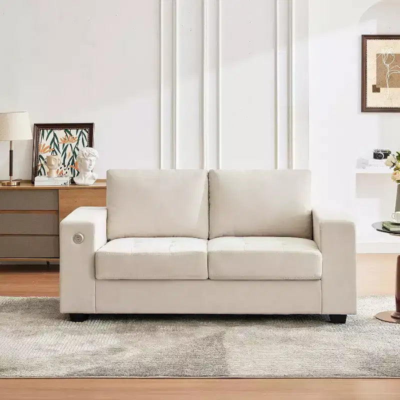 70 Chenille Loveseat Sofa with USB Charging  Modern Sectional w/Storage Pockets &amp; Removable Cover for Living Room, Apartment