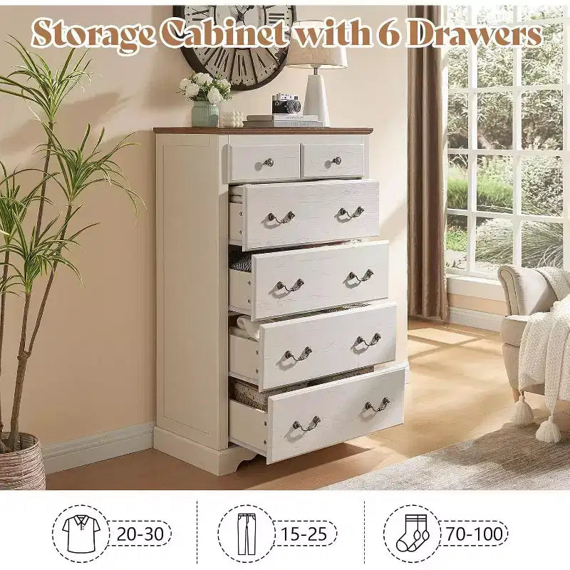 Drawer Dresser, Farmhouse Chest of Drawers with Vintage Metal Handle