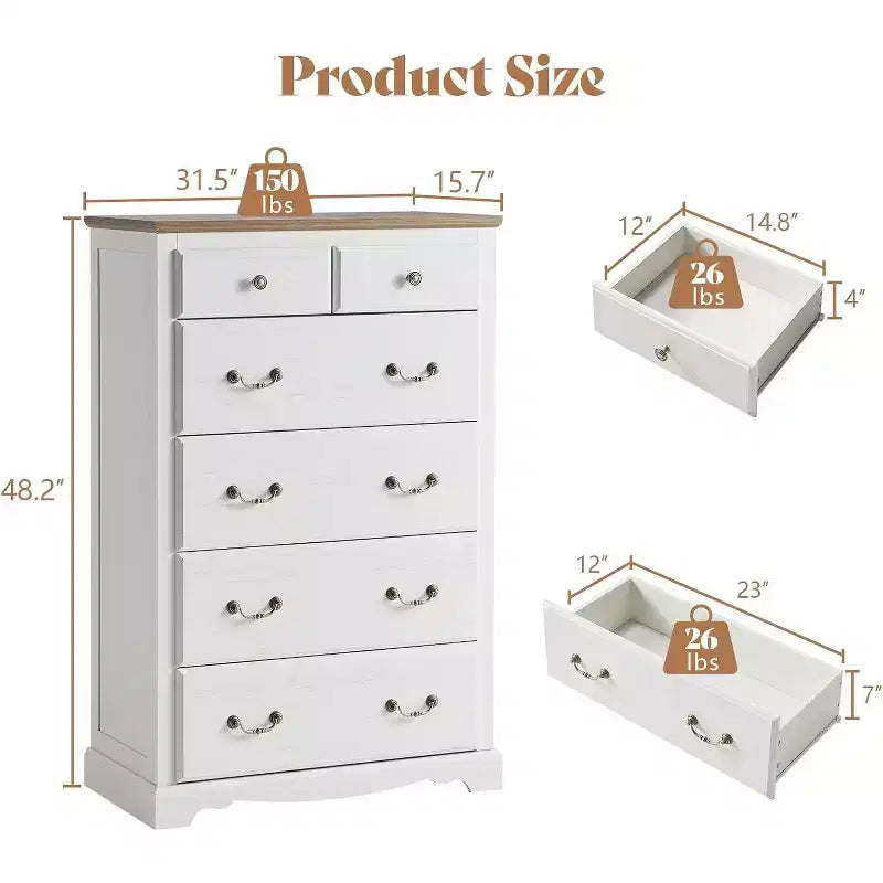 Drawer Dresser, Farmhouse Chest of Drawers with Vintage Metal Handle