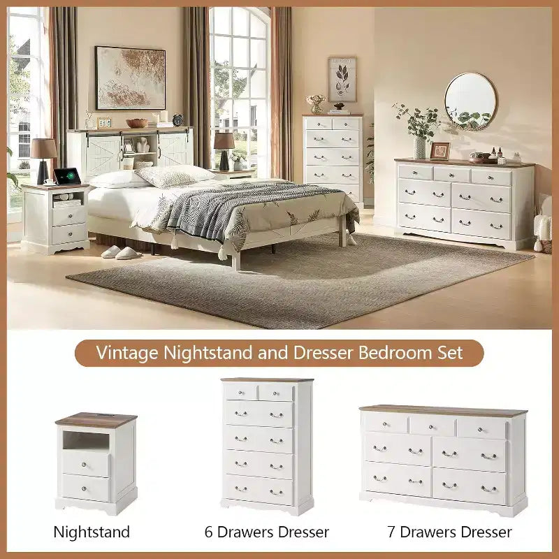 Drawer Dresser, Farmhouse Chest of Drawers with Vintage Metal Handle