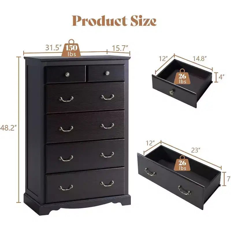 Drawer Dresser, Farmhouse Chest of Drawers with Vintage Metal Handle