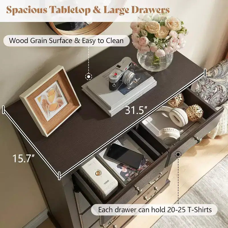 Drawer Dresser, Farmhouse Chest of Drawers with Vintage Metal Handle