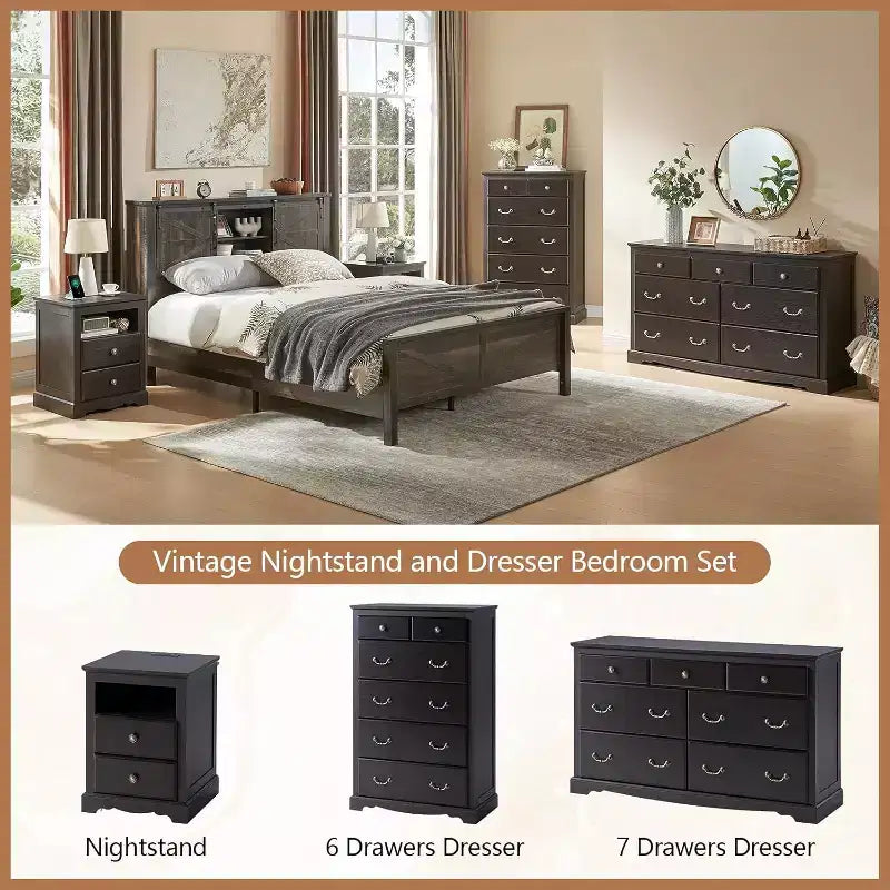 Drawer Dresser, Farmhouse Chest of Drawers with Vintage Metal Handle