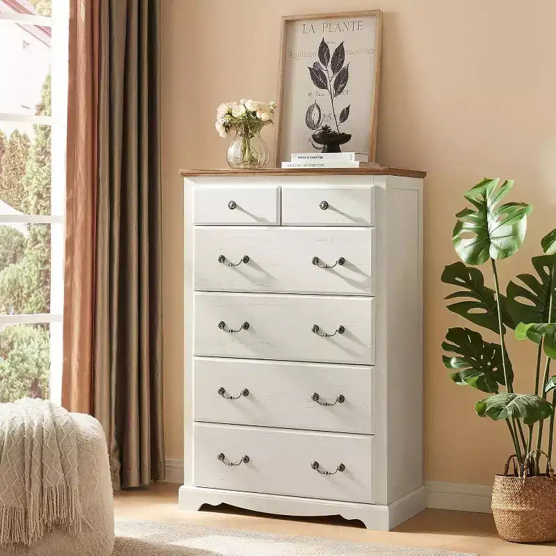 Drawer Dresser, Farmhouse Chest of Drawers with Vintage Metal Handle