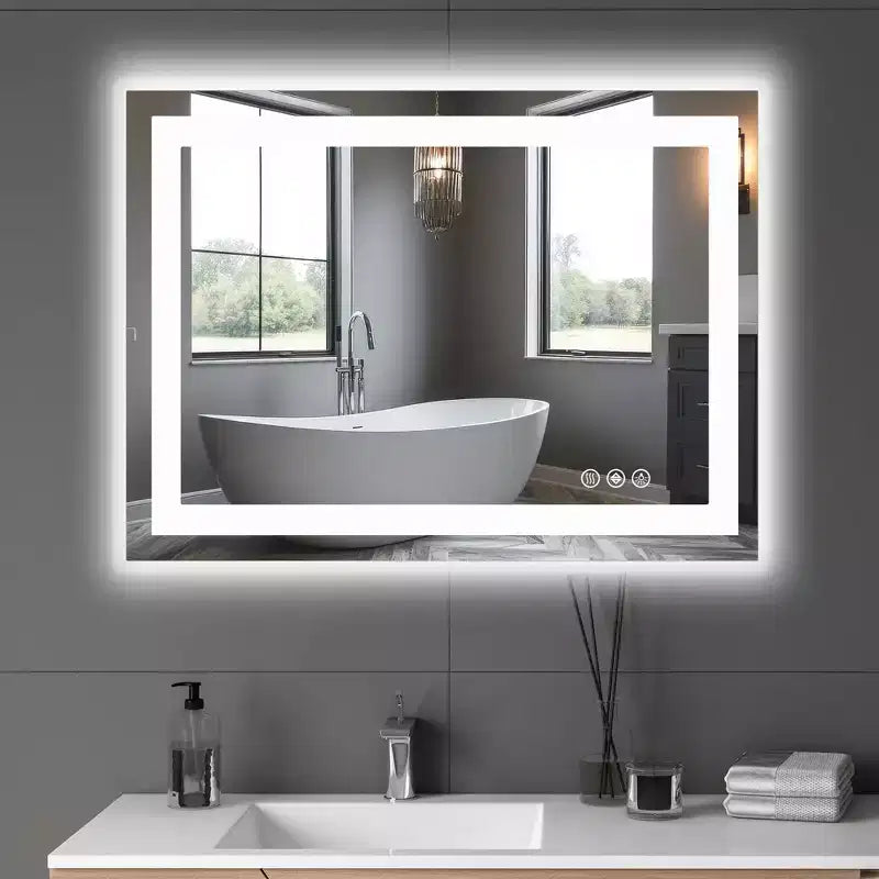 Specchio antiappannamento da 24x36 pollici, grande specchio da bagno a LED con sensore touch, bianco