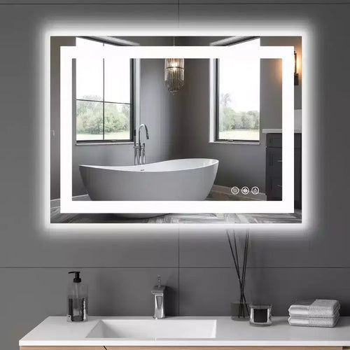 Specchio antiappannamento da 24x36 pollici, grande specchio da bagno a LED con sensore touch, bianco