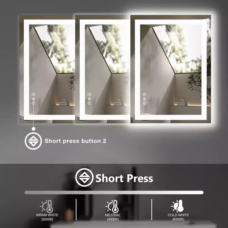 Specchio antiappannamento da 24x36 pollici, grande specchio da bagno a LED con sensore touch, bianco