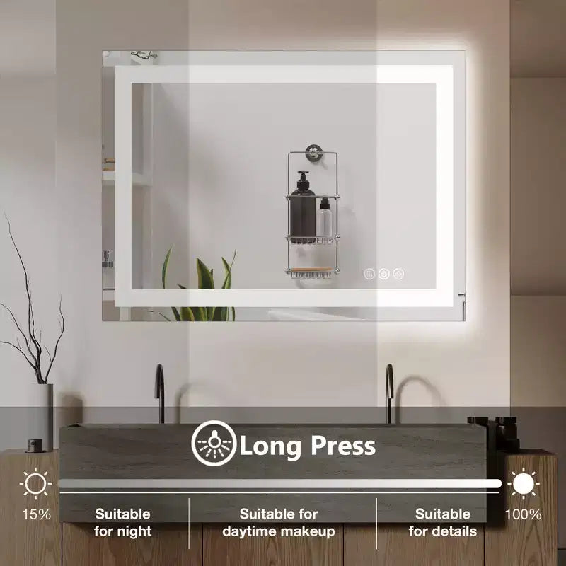 Specchio antiappannamento da 24x36 pollici, grande specchio da bagno a LED con sensore touch, bianco