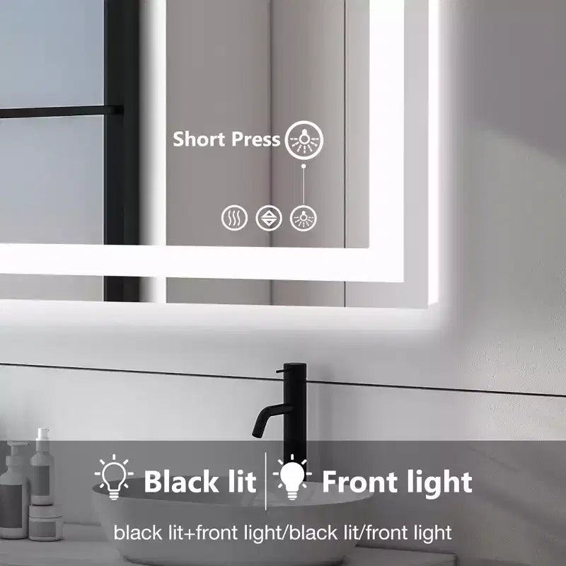 Specchio antiappannamento da 24x36 pollici, grande specchio da bagno a LED con sensore touch, bianco