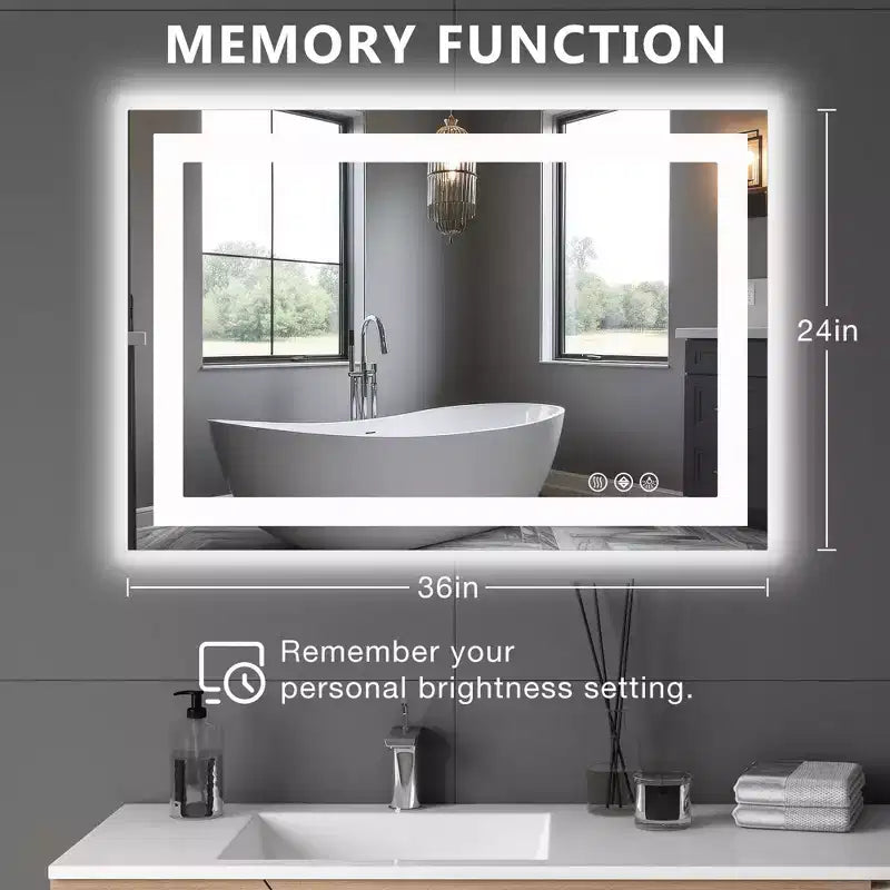 Specchio antiappannamento da 24x36 pollici, grande specchio da bagno a LED con sensore touch, bianco