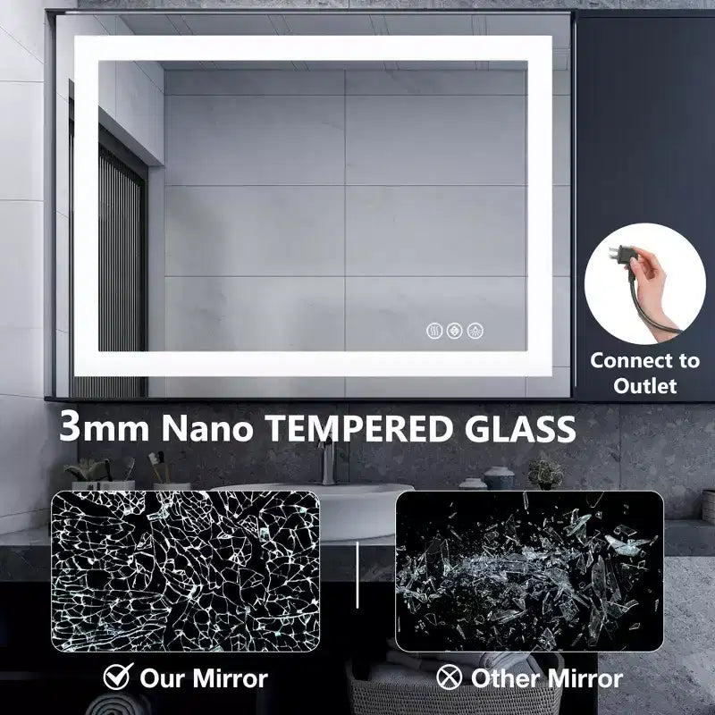 Specchio antiappannamento da 24x36 pollici, grande specchio da bagno a LED con sensore touch, bianco