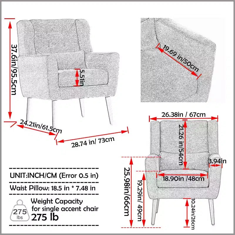 Accent Chairs for Bedroom, Mid Century Modern Accent Chair, Teddy Fabric Chairs Comfy Reading Chair, Lounge Arm Chairs Armchair