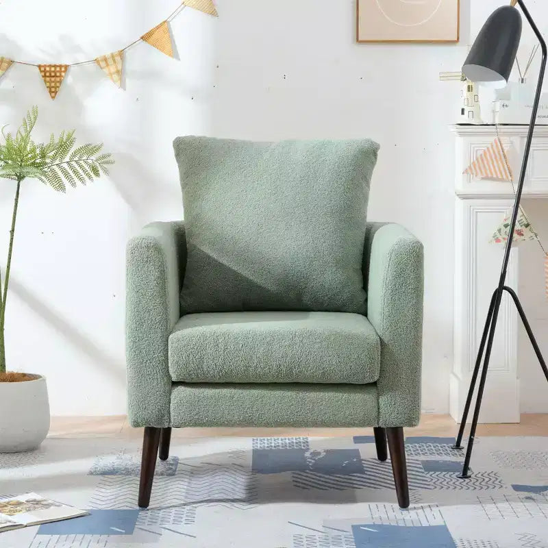Poltrone d'accento per camera da letto, poltrona moderna imbottita, poltrona lounge in tessuto di metà secolo, comoda poltrona da lettura con gambe in legno