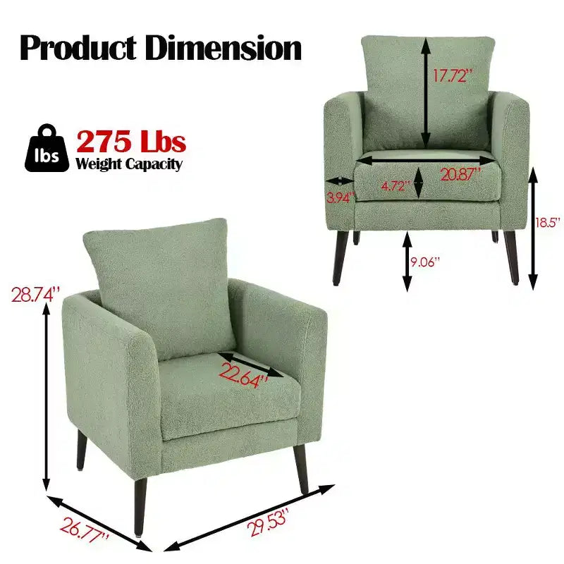 Accent Chairs for Bedroom, Modern Upholstered Armchair, Mid Century Fabric Lounge Chair, Comfortable Reading Chair with Wood Legs