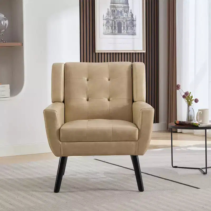 Poltrone d'accento per camera da letto, poltrona ergonomica moderna in morbida similpelle per soggiorno, con gambe nere, per interni