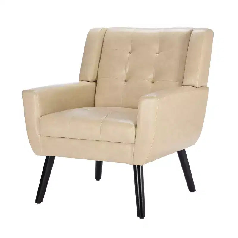Poltrone d'accento per camera da letto, poltrona ergonomica moderna in morbida similpelle per soggiorno, con gambe nere, per interni