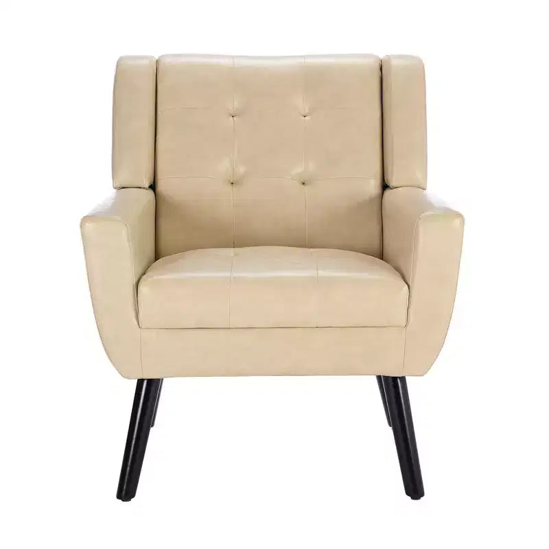 Poltrone d'accento per camera da letto, poltrona ergonomica moderna in morbida similpelle per soggiorno, con gambe nere, per interni