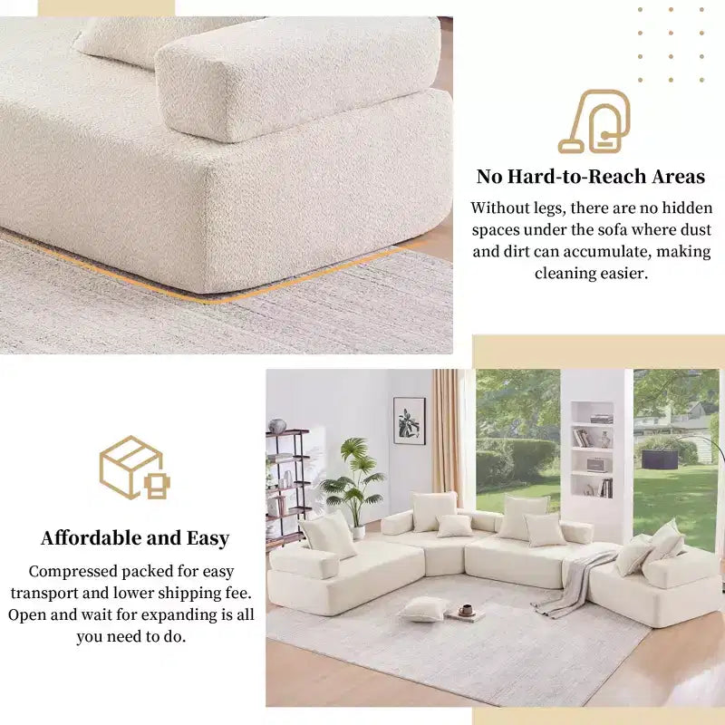Oversized Modular U Shaped Sectional Sofa - Beige
