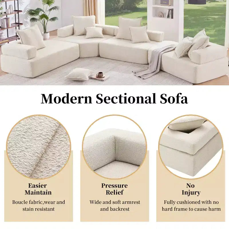 Oversized Modular U Shaped Sectional Sofa - Beige