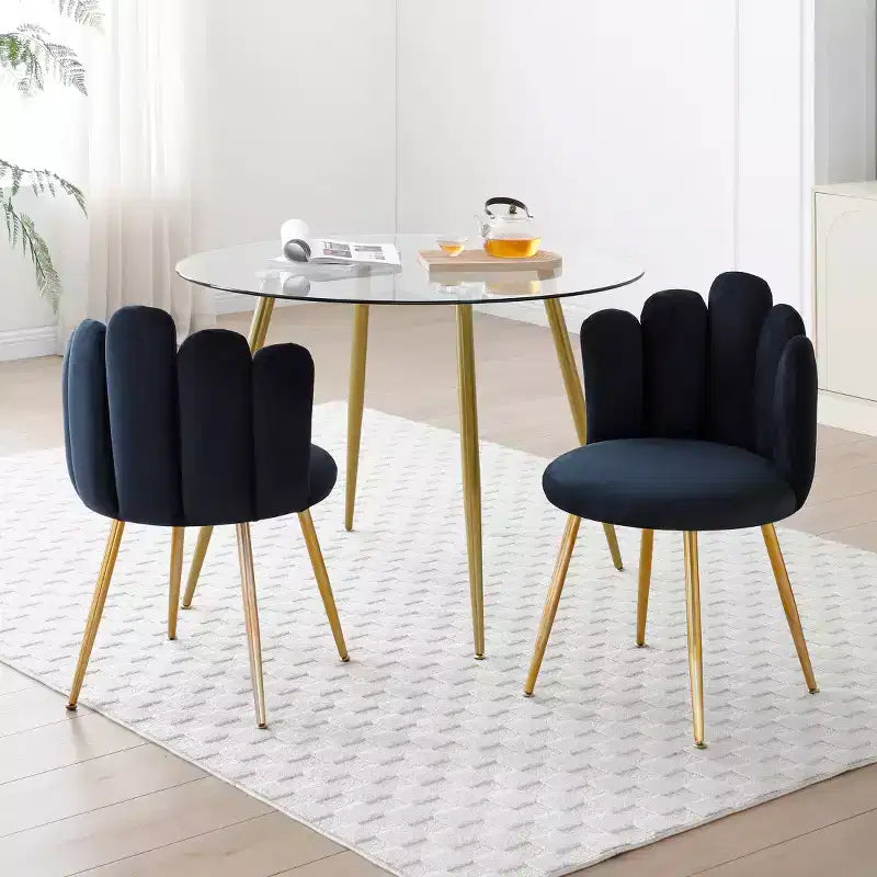 Set di 2 sedie moderne da pranzo in velluto con gambe in metallo dorato per sala da pranzo, cucina, toeletta o soggiorno - Nero