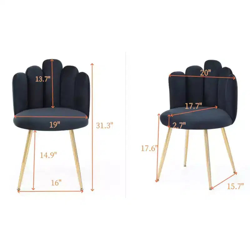 Set of 2,Modern Velvet Dining Chairs with Golden Metal Legs for Dining Room, Kitchen, Vanity, Living Room - Black